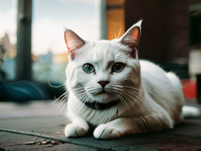Curious Domestic Shorthair Cat with White Fur and Green Eyes Indoors