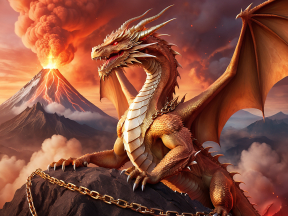 Majestic Dragon Perched Amidst a Fiery Volcanic Eruption