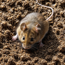 Curious Mouse Standing Alert on Soil Background