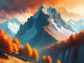 Enchanted Autumn Peaks: A Serene Fantasy Landscape at Dusk