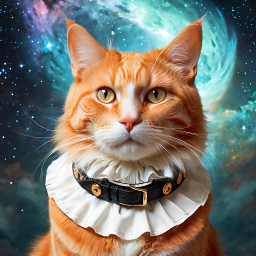 Galactic Guardian: The Thoughtful Orange Tabby in a Cosmic Fantasy Portrait