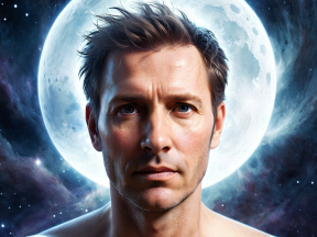 Contemplation Under the Celestial Glow: A Surreal Portrait of Man and Moon