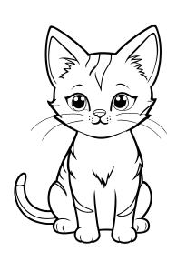 Adorable Cartoon Kitten with Big Eyes and Bold Outlines for Kids