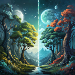 Divided Realms: A Dreamscape of Day and Night Worlds