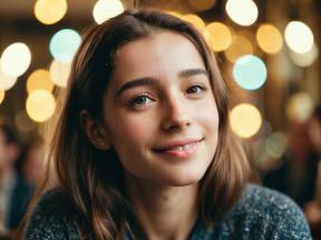 Contemplative Moment in a Cozy Café: Portrait with Bokeh Lighting