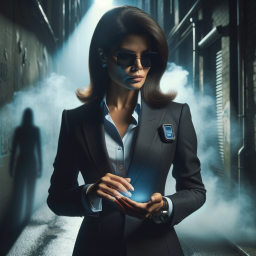 Mysterious Businesswoman Walking Through Urban Alley: A Cinematic Scene in Dramatic Lighting