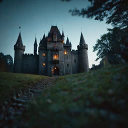 Twilight Majesty: A Serene View of a Medieval Castle at Dusk