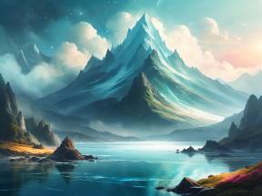 Serene Majesty: A Mystical Mountain Landscape in Digital Art