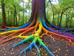 Rainbow Roots: A Vibrant Artistic Transformation in a Forest Setting
