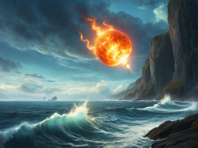Fiery Orb Descends: A Dramatic Collision of Sky and Sea