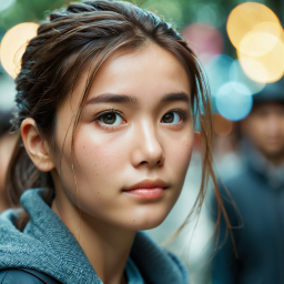 Gentle Gaze: A Quiet Moment in a Bustling Urban Night