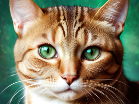 Striking Green-Eyed Cat with Distinctive Fur Pattern and Attentive Gaze