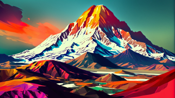 Vibrant Dimensions: An Abstract Artistic Rendering of a Snowy Mountain Peak