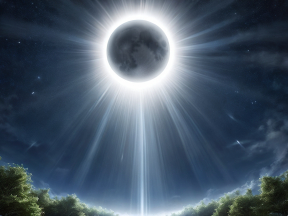 Surreal Lunar Eclipse: A Celestial Spectacle Over a Lush Green Landscape