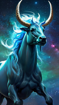 Celestial Blue-Horned Horse: A Mystical Cosmic Creature in Ethereal Fantasy Art