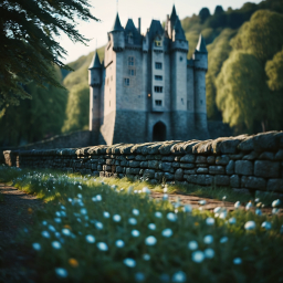 Majestic Cliffside Castle Overlooking Lush Greenery and Rolling Hills