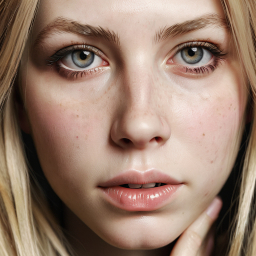 Close-Up Portrait of a Freckled Person with Natural Makeup and Light Brown Hair