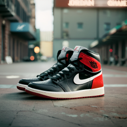 Iconic Air Jordan 1 High-Top Sneakers in Black and Red Urban Setting