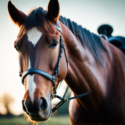 Sunlit Horse Wearing Halter in a Serene Pasture Setting