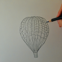Detailed Hand-Sketched Illustration of a Ribbed Hot Air Balloon