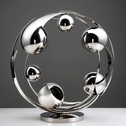 Reflective Spherical Sculpture: An Abstract Exploration of Celestial and Quantum Themes