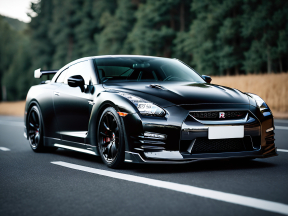 Aggressively Modified Matte Black Nissan GT-R with Performance Upgrades in Scenic Countryside Setting