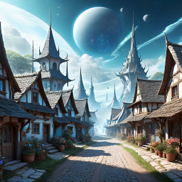 Ethereal Dawn in a Charming Medieval Fantasy Village
