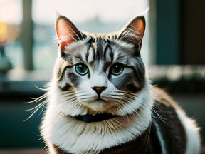 Calm British Shorthair Cat with Distinctive Tabby Markings Posed Indoors