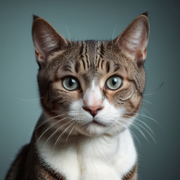 Close-Up of a Domestic Shorthair Tabby Cat with Distinctive Markings and Alert Eyes