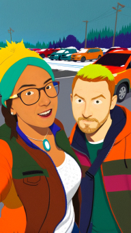 Casual Outdoor Selfie of Two Friends Smiling at an Event