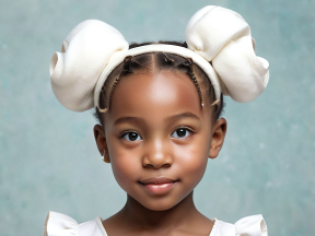 Portrait of a Young Girl with White Hair Bows and a Ruffled Dress