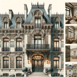 Elegant Mansion Illustration Showcasing Luxurious Architectural and Interior Details