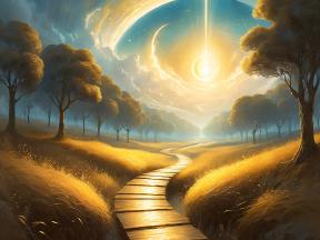 Pathway to the Radiant Tree: A Magical Journey Through a Luminous Fantasy Landscape
