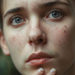Contemplative Close-Up Portrait Highlighting Natural Freckles and Facial Texture