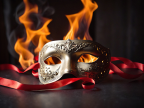 Fiery Elegance: The Venetian Mask Amidst Flames
