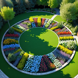 Vibrant Concentric Flower Garden: A Symmetrical Outdoor Floral Masterpiece