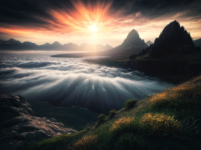 Serene Mountain Lake at Sunrise: A Tranquil Natural Landscape