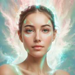 Ethereal Energy: A Woman's Calm Amidst Radiant Blue and White Light