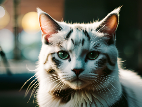 Contemplative Cat: A Close-Up Portrait Highlighting Gray and White Fur in Natural Light