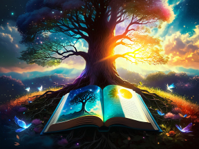 Enchanted Tome Beneath the Celestial Canopy: A Fantasy Realm of Magic and Imagination