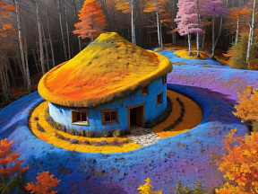 Whimsical Dome-Shaped Building Amidst Vibrant Autumn Foliage