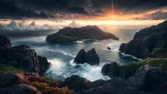 Stormy Coastal Cliffs at Sunrise: A Dramatic Display of Nature's Power and Beauty