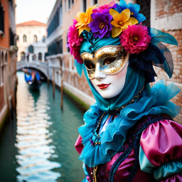 Venetian Carnival Elegance: A Masked Celebration by the Canals of Venice