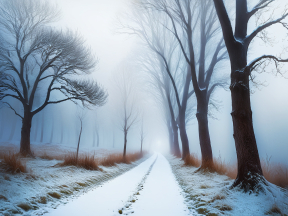 Tranquil Winter Path Through a Misty Snow-Covered Forest