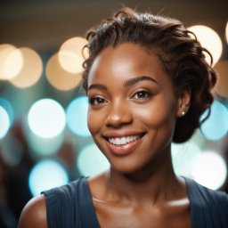 Confident and Radiant: Woman Smiles Brightly at Formal Event