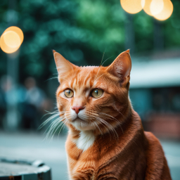 Curious Ginger Tabby Perched on Urban Street Lamp in Daylight