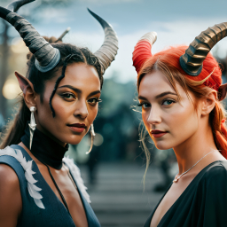 Striking Demonic Duo: A Captivating Fantasy Costume Portrait