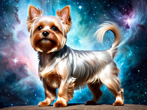 Yorkshire Terrier Amidst a Cosmic Starry Backdrop: A Surreal Blend of Nature and Space