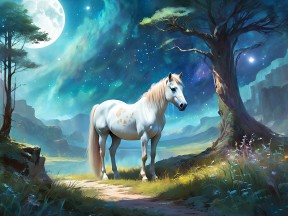 Moonlit Majesty: The Enchanted White Horse in a Mystical Nightscape