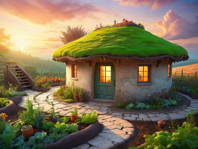 Whimsical Snow White-Inspired Cottage Nestled in a Serene Garden Landscape